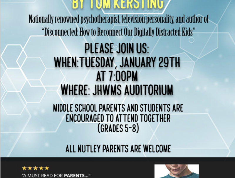 This flyer was circulated around Nutley to encourage families to come to Digitally Distracted. 