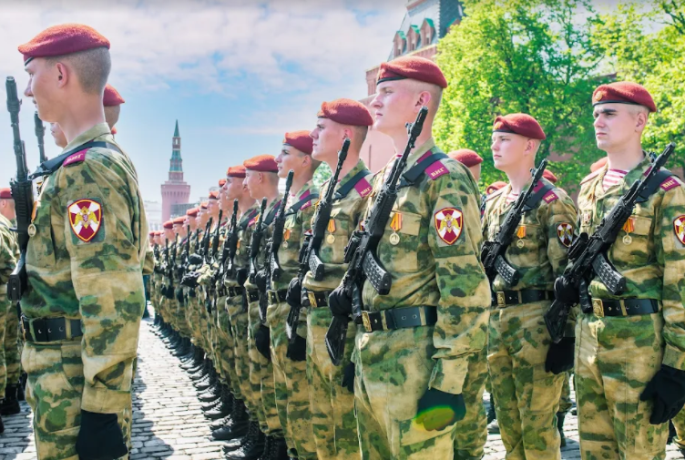 Russian Soldiers stand at attention 