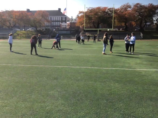 The Unified Sports team practicing on the oval at their first practice. 