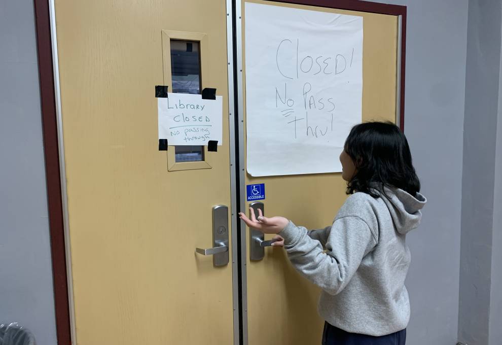 Freshman Kathleen Denise Castro finds the library off-limits.