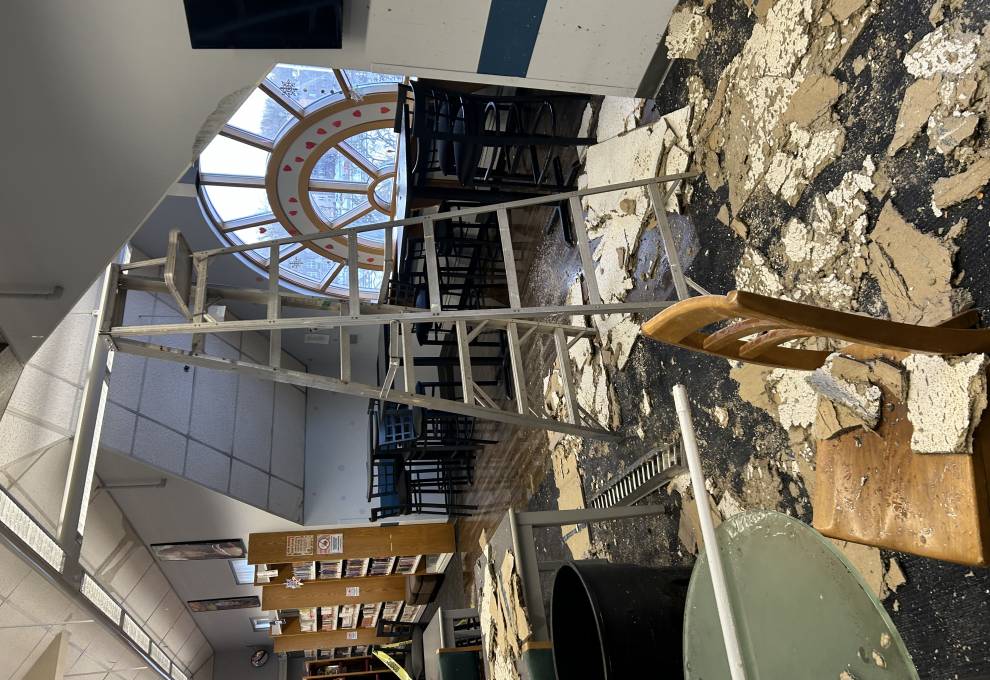 Water damage at the Library caused a temporary closing. Photo courtesy of Pat Ritacco.