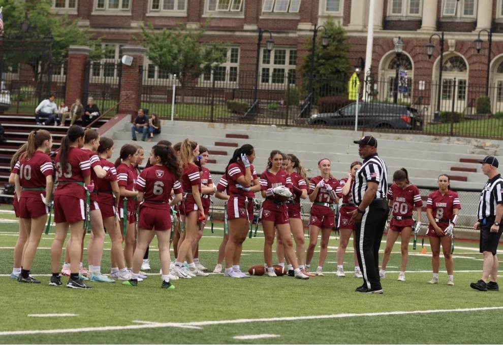 Flag football team on the Oval